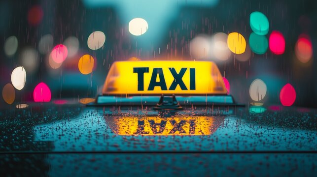 Modern taxi fleet on city street