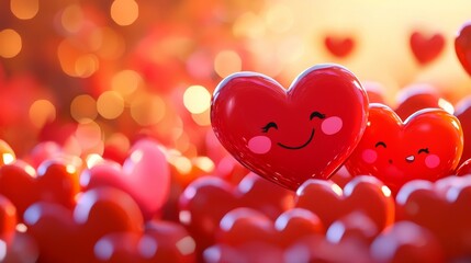 A whimsical scene of animated heart characters offering discounts, cartoon style, vibrant palette, playful mood, children-friendly