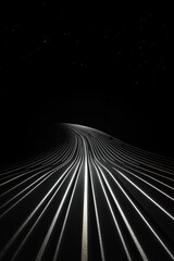 A stylized black tire track design on a road with sleek white lines, isolated against a dark background. The image has a futuristic and dynamic feel.