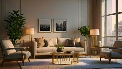 Fototapeta premium Modern living room interior. 3D render, luxury home.