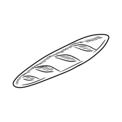 Tasty baguette bread ink drawing isolated on white background. Hand drawn vector sketch illustration in doodle engraved vintage line art style. French bakery pastry design, package drawing, menu