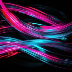 Abstract vibrant waves of pink and blue light against a dark background.