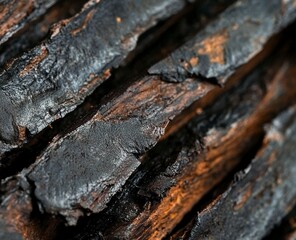 Fototapeta premium Close-up of burnt tree bark, detailed texture, stock photo