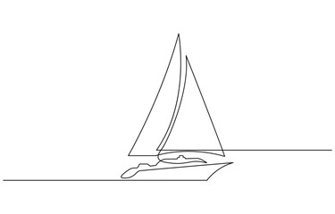 Sailboat continuous one line icon drawing on white background, Sailboat Continuous One Line Drawing. Ship Line Art Sketch Black Drawing Isolated on White Background.