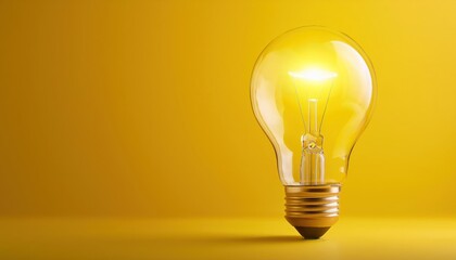 Innovative Ideas 3D Illustration of Glowing Light Bulb on Yellow
