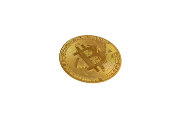 Bitcoin isolated on white background. Cryptocurrency. Golden bitcoin physical