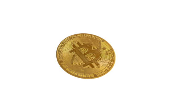 Bitcoin isolated on white background. Cryptocurrency. Golden bitcoin physical