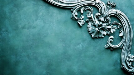 Ornate Silver Filigree Corner Design on Teal Background