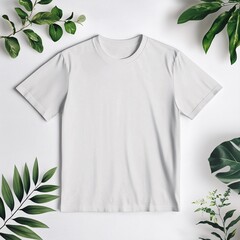 mock up for white t-shrit plant frame on white background 