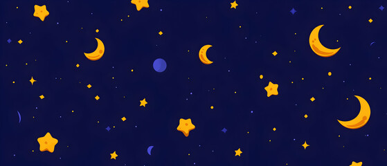 Naklejka premium Night sky pattern moons, stars, cosmic background