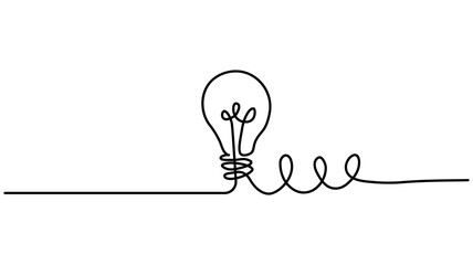 Continuous one line drawing bulb lamp vector illustration, Plant inside Lightbulb in  Continuous one line drawing. Creative concept of Eco energy