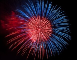 Red and Blue white Fireworks on Black background light image