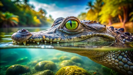 Fototapeta premium Minimalist Crocodile Portrait: Wild Reptile in Water