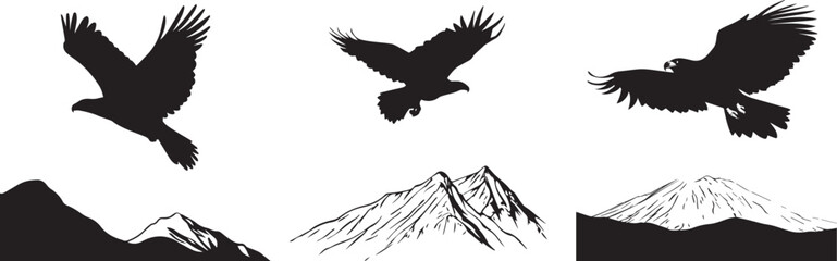 Silhouette of an eagle flying over a mountain vector illustration