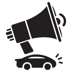 megaphone silhouette, minimal car horn icon vector illustration