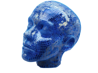Isolated Blue Wireframe Human Head