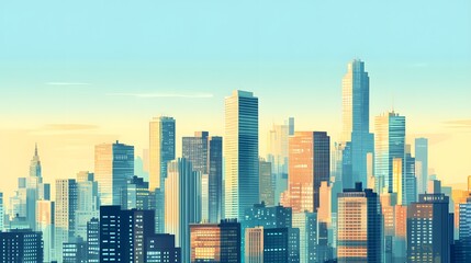 Obraz premium A busy city skyline with tall office buildings representing a vibrant business district