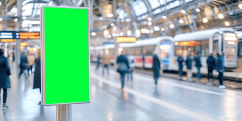 Transit Station With Active Travelers And Green Sign