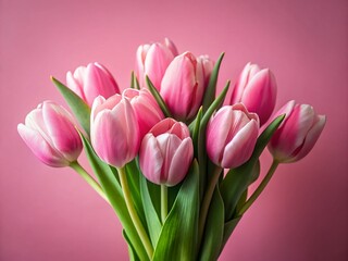 Naklejka premium Minimalist Pink Background Tulip Bouquet Stock Photo - Spring Flowers
