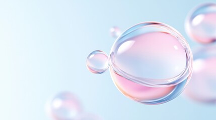 A molecule-like structure encapsulated within a transparent bubble floats against a soft, pastel background, conveying a serene and futuristic concept.