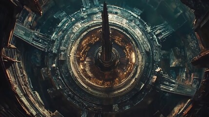 Futuristic machine core, intricate details, dark background, science fiction concept art, ideal for sci-fi film or game