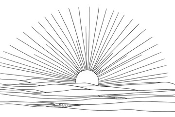 Obraz premium Sunrise Over Rolling Hills: A Simple Line Art Drawing Tutorial
