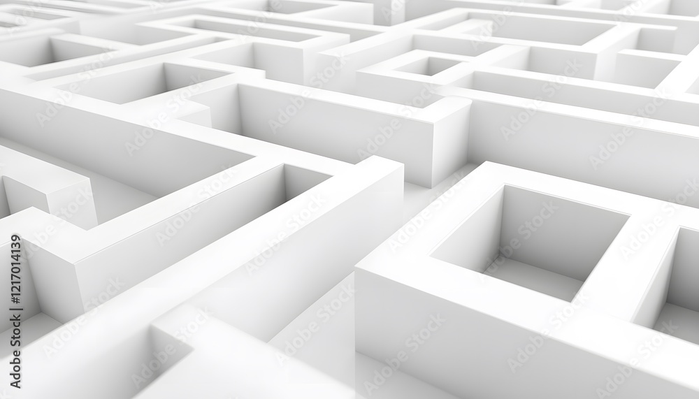 Poster Abstract White Maze Structure with Geometric Pathways and Shadows Creating a Minimalistic and Engaging Visual Experience for Creative Projects
