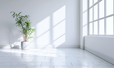 White Empty Room With Window And Plant
