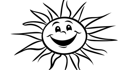 Happy Sun Illustration: A Smiling Sun with Rays, Cheerful Cartoon Character for Kids' Coloring Pages