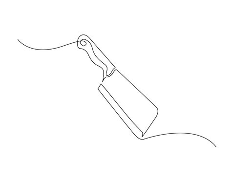 Continuous one line drawing of meat cleaver knife. Butcher's knife in single line draw illustration. Editable stroke.