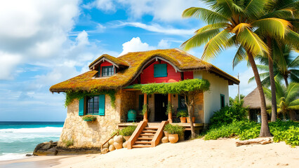 Colorful stone house on the beach,
