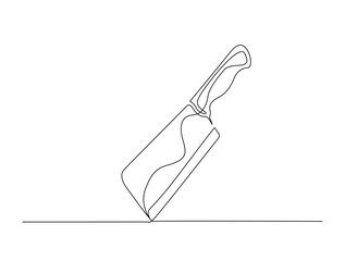 Continuous one line drawing of meat cleaver knife. Butcher's knife in single line draw illustration. Editable stroke.
