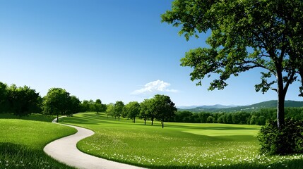Fototapeta premium A_vector_illustration_of_a_cartoon_park_with_lush_green