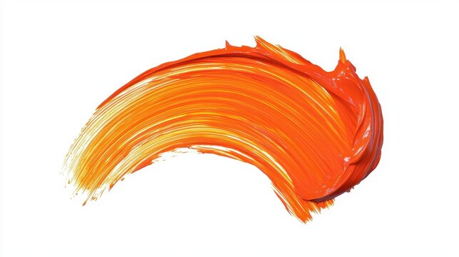 Orange brush stroke of oil paint isolated on white background. Hand drawing brush line. Colorful realistic modern design element