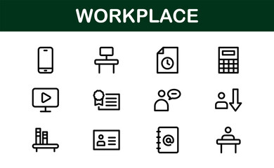 Modern Workplace Icon Set. Professional Icons for Office, Collaboration, Productivity, and Business Tools in Minimalist and Outline Styles.