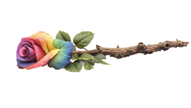 long roses flower and leaves isolated on white background as transparent PNG.AI GENERATED