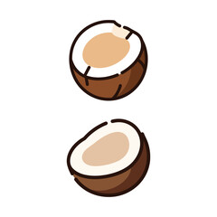 Halved Coconuts Tropical Fruit Illustration