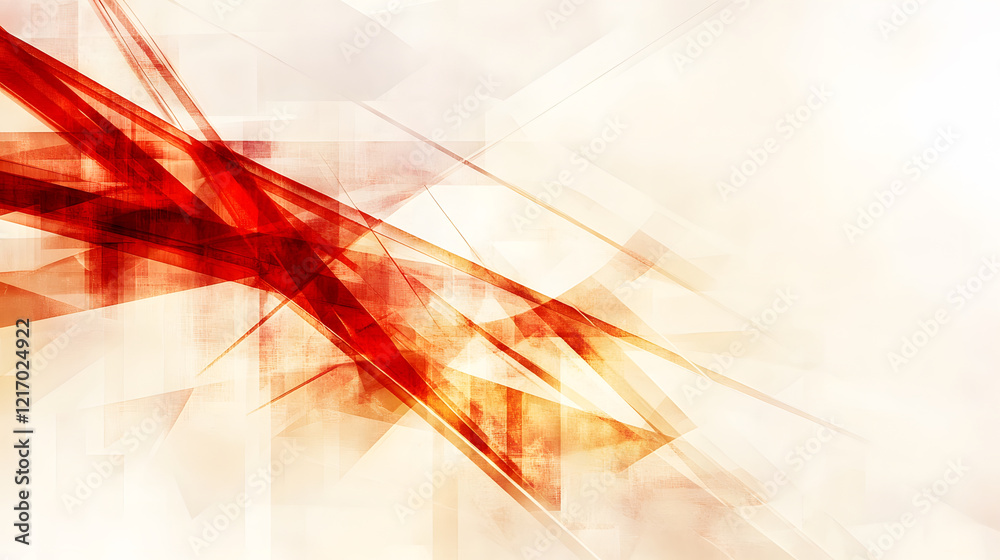 Poster An abstract composition featuring dynamic red and orange lines on a soft, light background, creating a sense of motion and energy