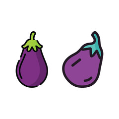 Eggplant Illustrations Purple Vegetables Cartoon Food Icons,