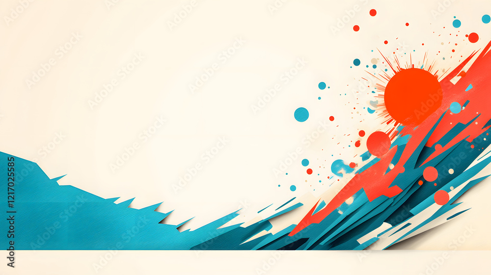Poster a vibrant splash of red and blue paint creates a dynamic, abstract design against a light background