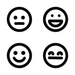 Four simple emoticon faces showing different emotions happy sad neutral sleepy,