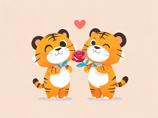 Adorable Tiger Couple in Love: A Valentine's Day Delight