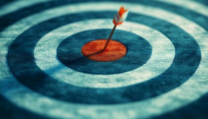 Focused Arrow in Center of Target Symbolizing Precision, Achievement, and Goal Setting in Business with a Stylish Blue and Orange Aesthetic