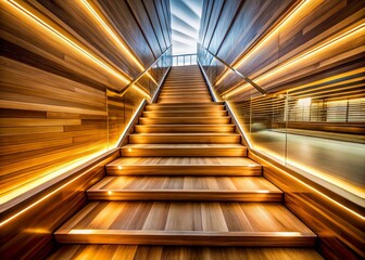 Modern Wooden Staircase Long Exposure Photography - Interior Design Stock Photo
