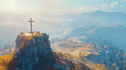 Sunrise Cross Mountaintop Hope Faith Landscape