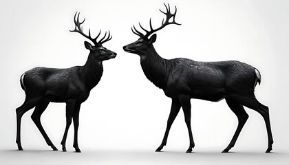Obraz premium Majestic Black Deer Pair Elegant Wildlife Nature Photography Studio Shot Dark Antlers Powerful Animals Beautiful Creatures Wild 