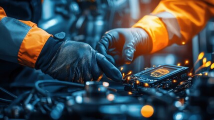 Auto Mechanic Repairing Car Engine in Garage Workshop