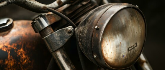 Vintage Motorcycle in Dark Setting | Retro Aesthetic with Gears and Embers