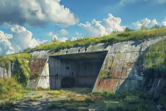 Underground war bunker with hidden entrances and thick reinforced walls