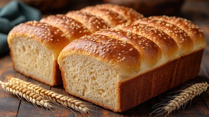 Naklejka premium Sesame bread loaves kitchen table wheat